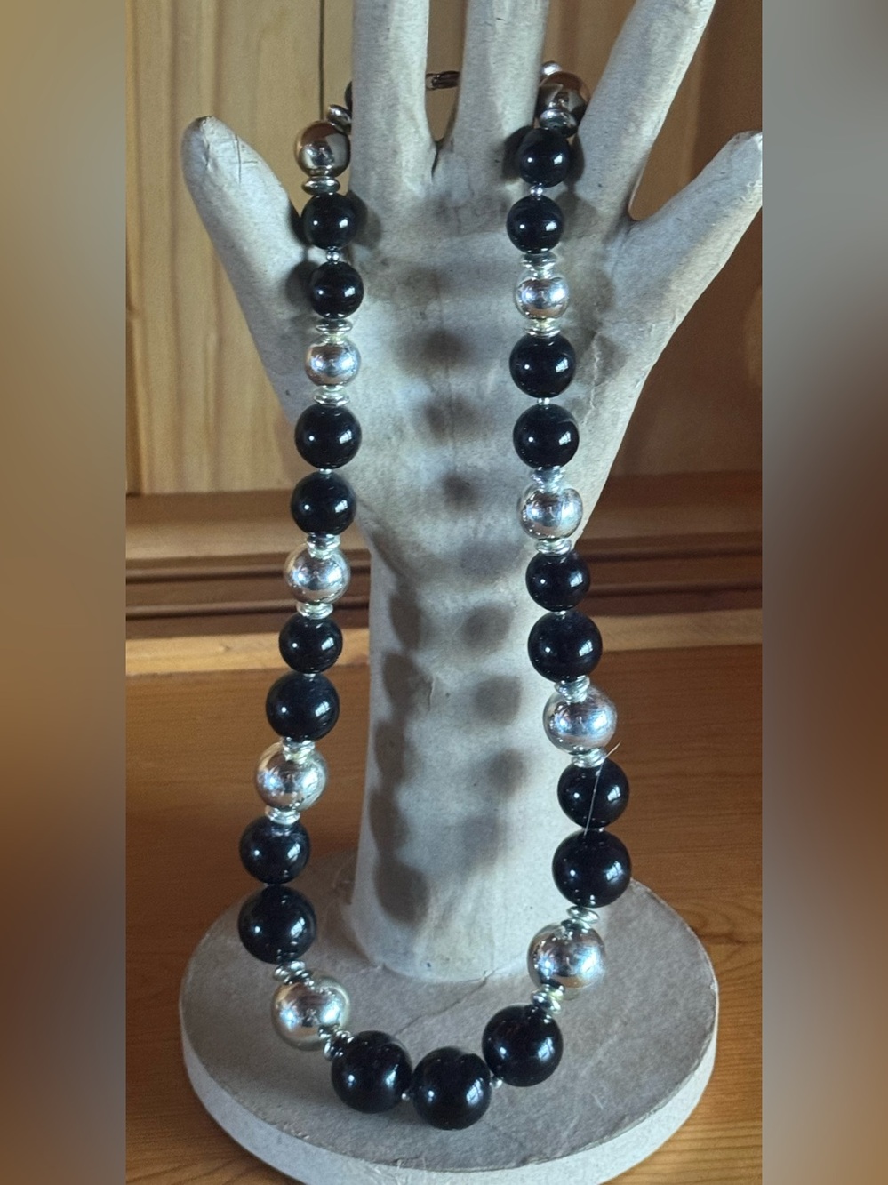 Vintage 1980s Large Beaded Black And Silver Ball Necklace Great For Holidays!